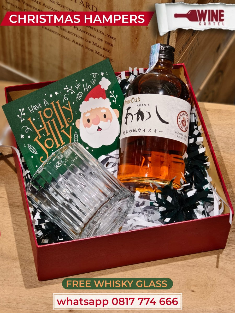 CHRISTMAS SET HAMPERS WHISKY Akashi White Oak Blended Japanese Whisky 500ML+ GLASS SET GELAS KADO HADIAH NATAL XMAS JEPANG