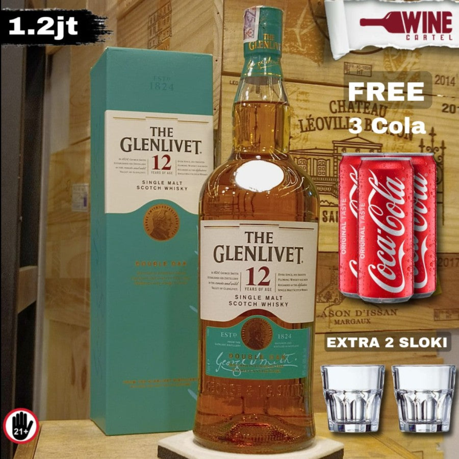 WHISKY The Glenlivet 12 Single Malt Whisky 1000mL Free 3 Cola & Sloki