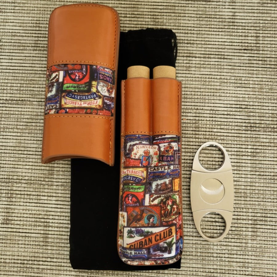 Cuban Club Travel Case Cigar Cerutu 2 Slots Pocket Bag Tempat Cigar