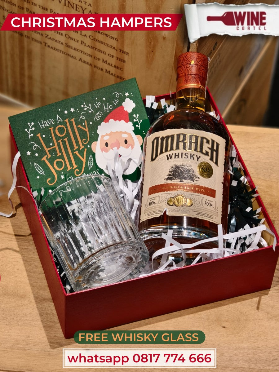 CHRISTMAS HAMPERS SET GLASS WHISKY Omrach Whisky 700ml + GELAS KADO HADIAH NATAL INDONESIA