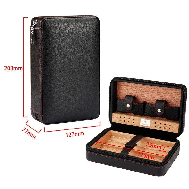 COHIBA Humidor Leather Cigar Case - Tas Kotak Rokok Cerutu Hitam Paket