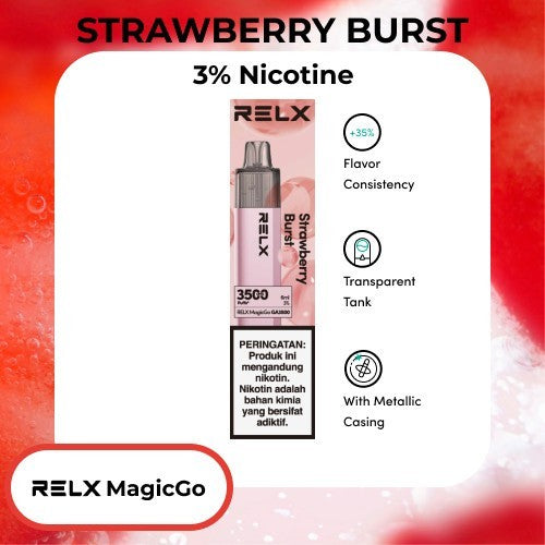 RELX MagicGo Pod Vape Disposable - Strawberry Burst 3500x Kali Puffs Hisap