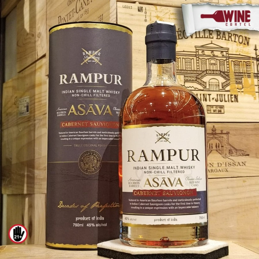 WHISKY Rampur Asava Indian Single Malt Cabernet Sauvignon 750mL  INDIA45%Abv