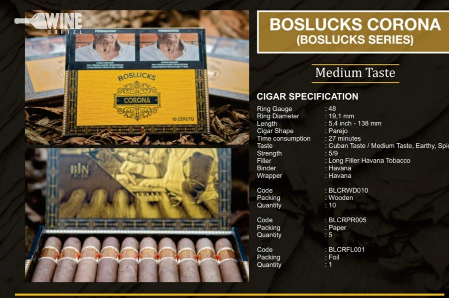 Indonesian Cerutu BIN Cigar Boslucks Corona Havana isi 10 wooden pack