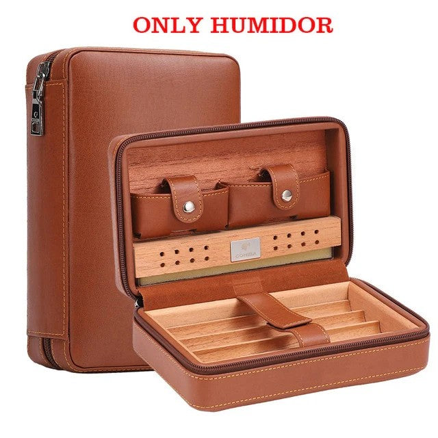 Portable Cigar Wood For 4 Cigars Cigar Humidor Box Travel Leather Box Case Kotak Cigar Penyimpanan Cerutu