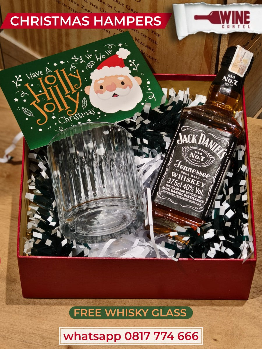 CHRISTMAS SET HAMPERS WHISKY Jack Daniels Jack D Whiskey 375ml Mini Bottle + GLASS WHISKY GELAS US