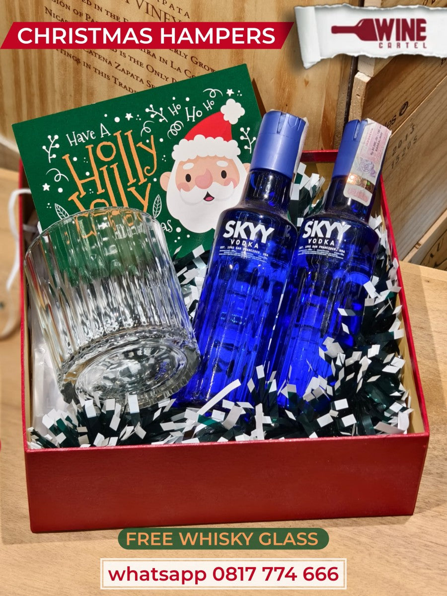 HAMPERS CHRISTMAS SET BOX VODKA 2 BOTOL Skyy Vodka SET GLASS - MINI bottle 180mL + GELAS UK