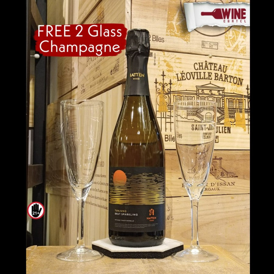 RED WINE Hatten Brut Sparkling 750ML FREE 2 CHAMPAGNE GLASS INDONESIA