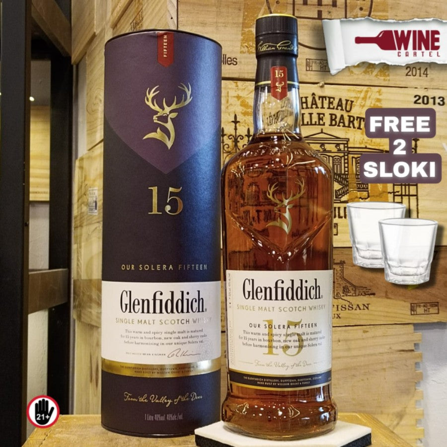 Glenfiddich 15 Year Old Single Malt Scotch Whisky 700mL FREE 2 SLOKI !