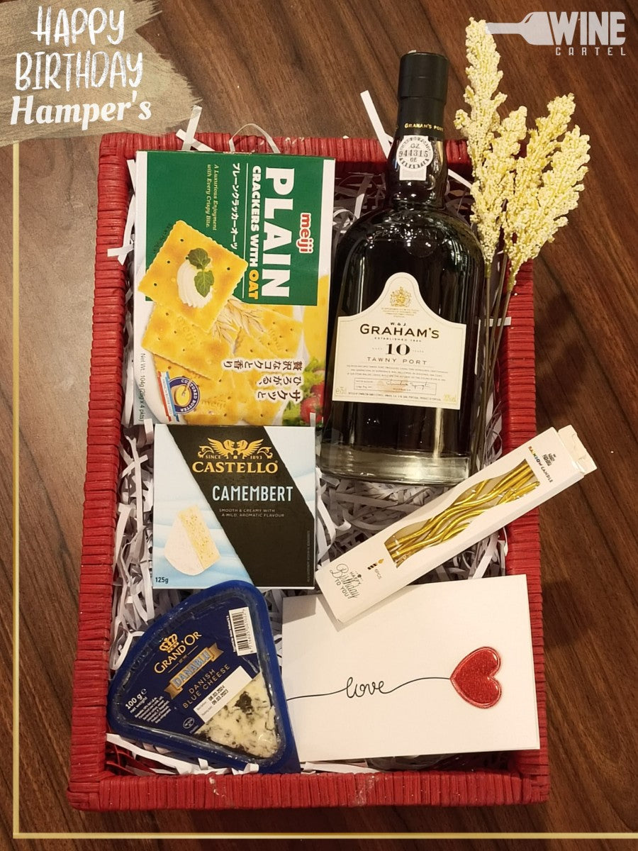 Birthday Hamper's Gift CHEESE Set PORT WINE W&J Grahams Tawny 10YO PORTUGAL