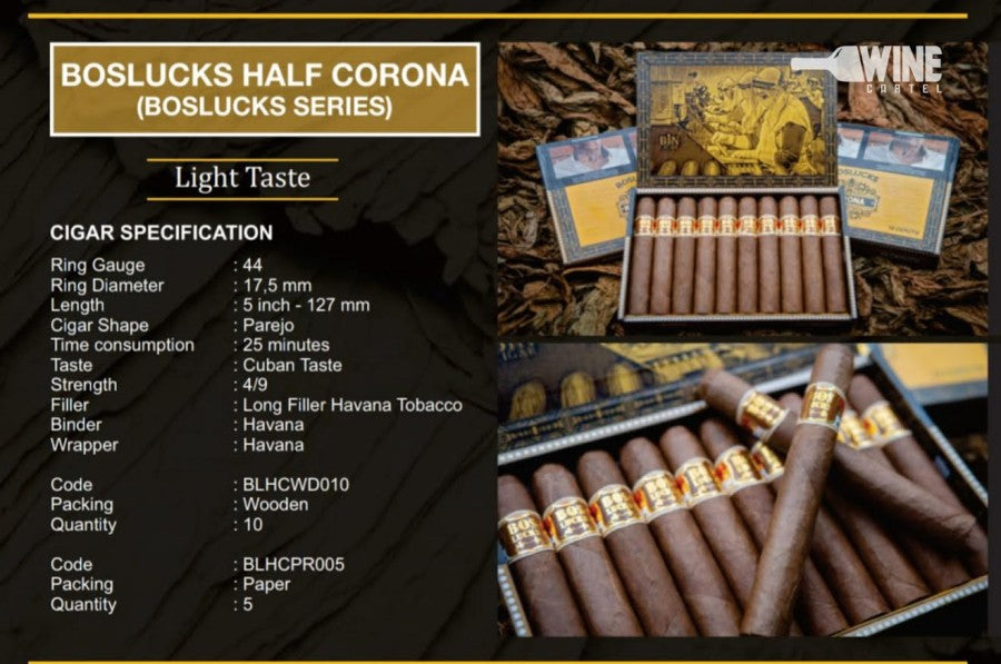 Indonesian Cerutu Cigar Boslucks Half Corona isi 10 wooden pack