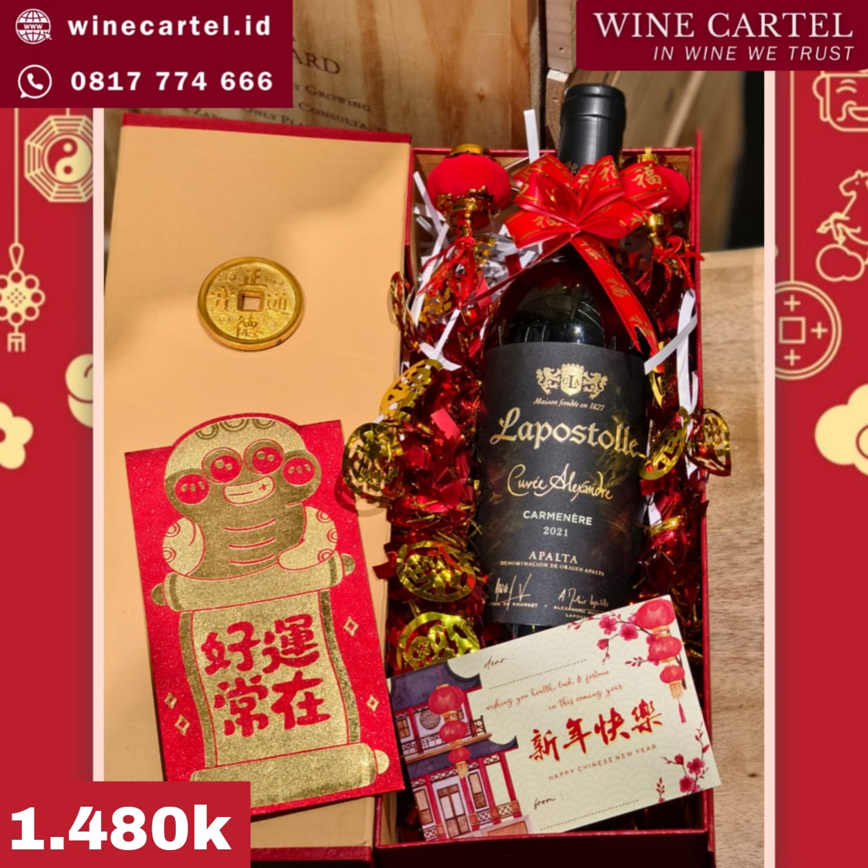 HAMPERS RED WINE LAPOSTOLLE CARMENERE APALTA CNY Chinese New Year Hadiah Kado Imlek SET BOX Gift