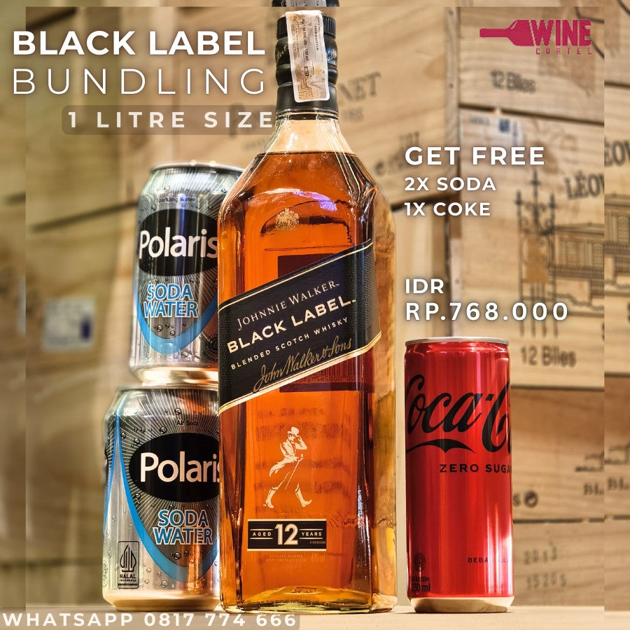 WHISKY SET Black Label JOHNNIE WALKER BL 1 LITER BUNDLING Get FREE 2 Soda + Coke | JW BL 1 Litre 1000mL SCOTLAND