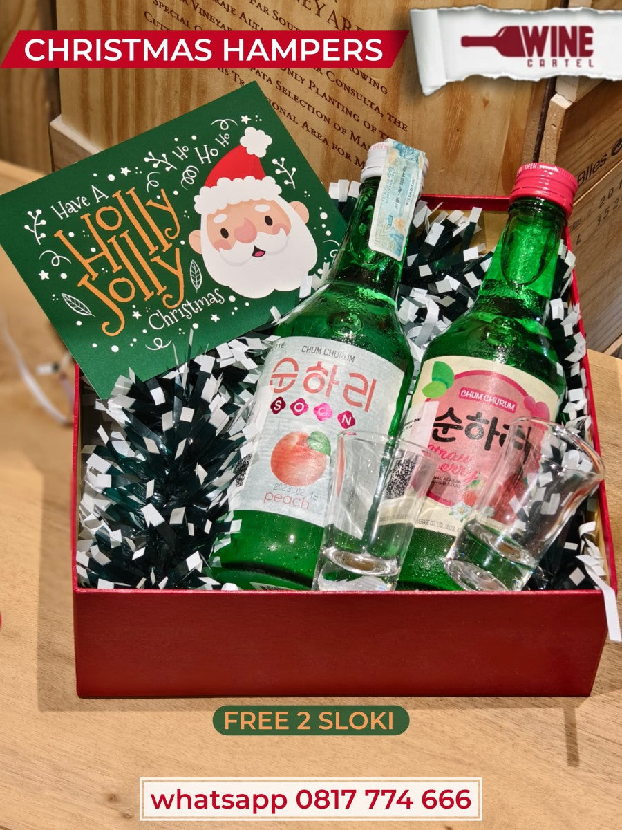 HAMPERS SOJU CHRISTMAS 2 BOTOL SET BOX + SLOKI SET PACK KADO NATAL CHUM CHURUM SOJU SET KOREA