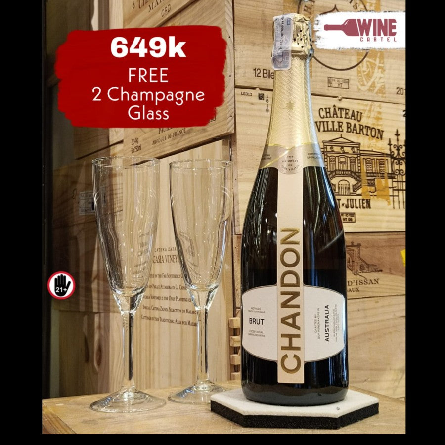 SPARKLING WINE Domaine Chandon Brut 750mL FREE 2 CHAMPAGNE GLASS AUSTRALIA