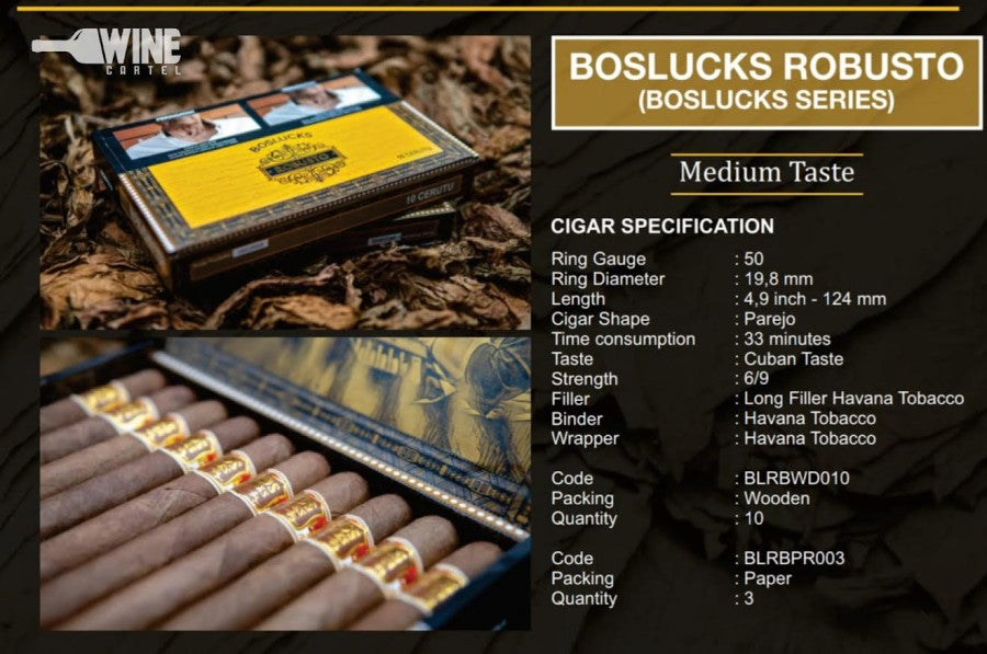 Indonesian Cerutu Cigar Boslucks Robusto isi 10 wooden pack